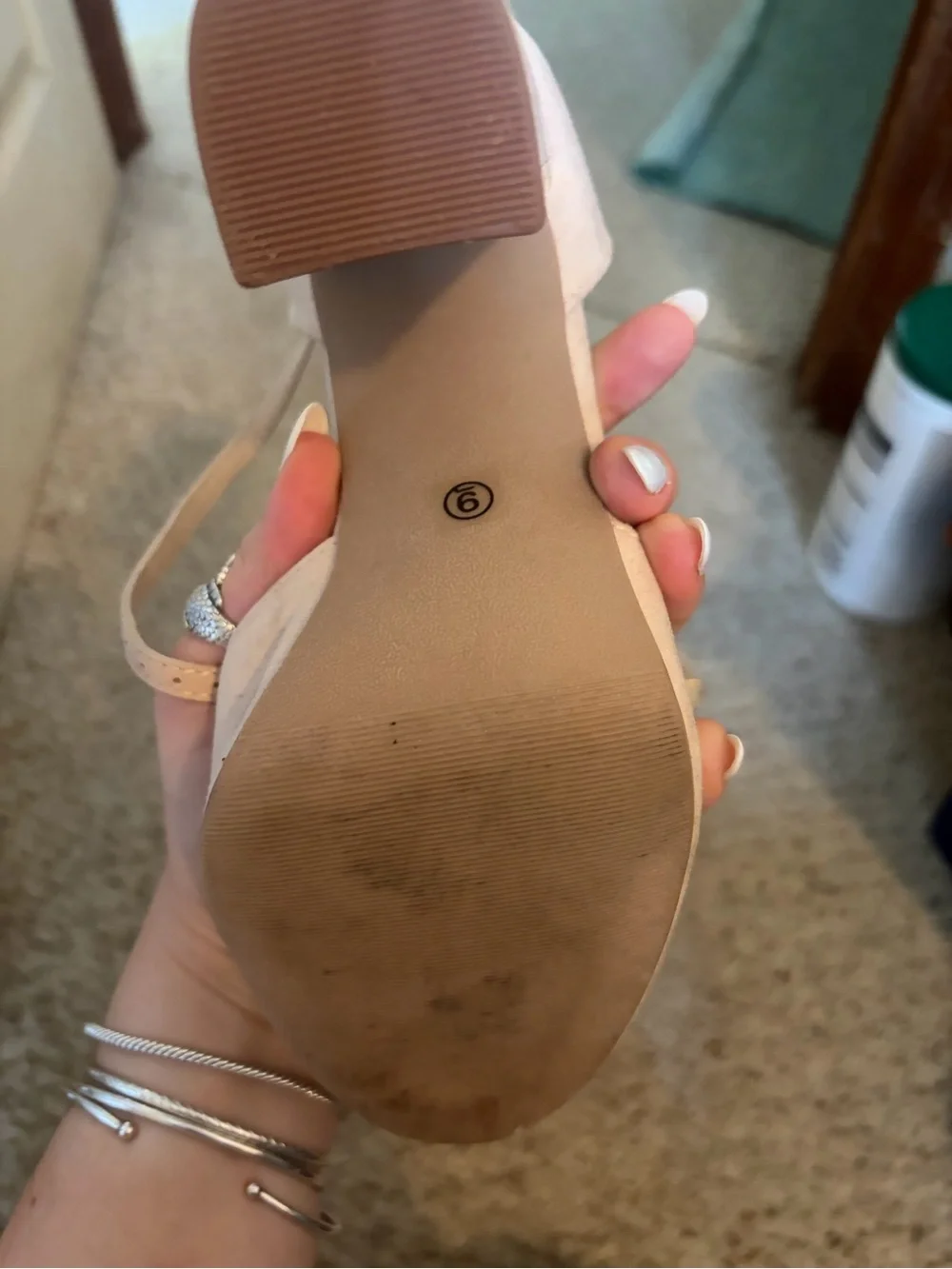 Lulu’s Nude Ankle Strap Closed Round Toe Sandal Heels